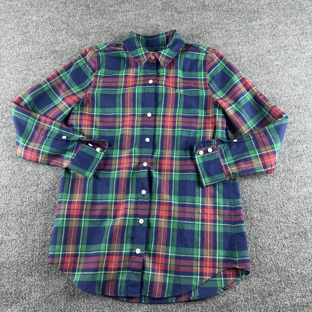 Vineyard Vines Shirt Womens 00 Multicolor Plaid Flannel Button Up Long Sleeve